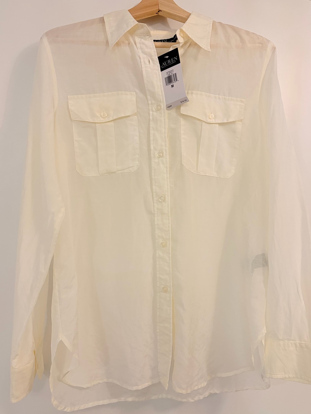 🤍 NWT Ralph Lauren Silk Blend Sheer Button Down Blouse Clean Girl Quiet Luxury
